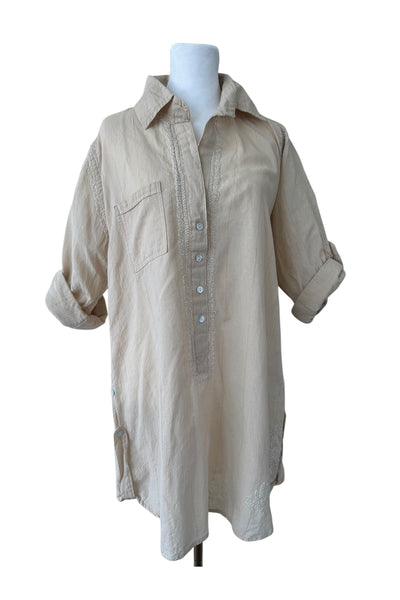 Subtle Luxury Shirts S/M / #SNL-Sand w/Gold / 100% Cotton Boyfriend Embroidery Shirt in Cotton Chambray with Lurex