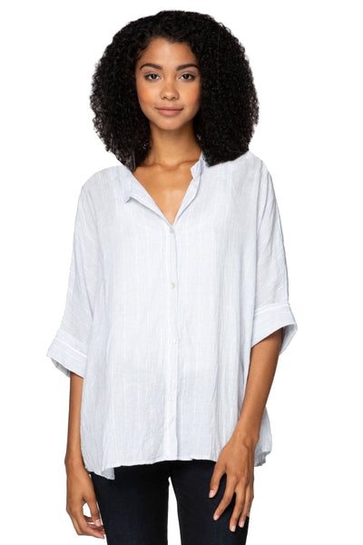 Subtle Luxury Shirts S/M / Stripe / 100% Cotton Kelly Buton Front Crop Cotton Shirt