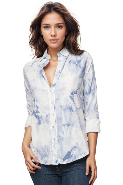 Subtle Luxury Shirts S/M / TD-Tie Dye Blue / 100% Cotton Lily Button Down Cotton Shirt Tie Dye Print