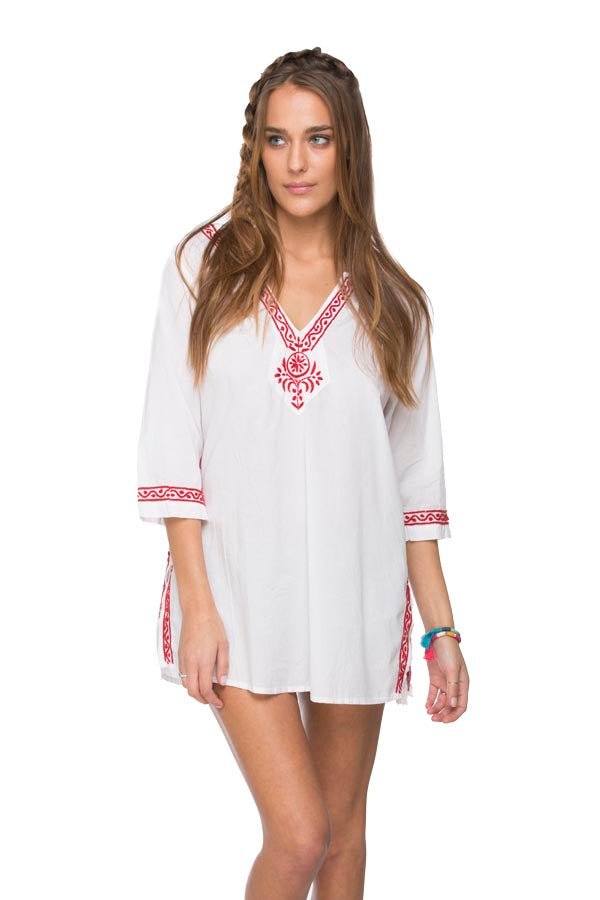 Subtle Luxury Shirts S/M / White w/Lemon embroidery / 100% Cotton Always Summer Kaftan