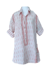 Subtle Luxury Shirts S/M / White w/Sedona Ikat / 100% Cotton Boyfriend Embroidery Shirt Coverup in Cotton Novelty Stripes & Ikat Fabrics