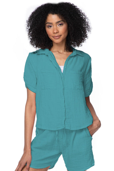 Subtle Luxury Shirts XS/S / Aquamarine / 100% Cotton Double Gauze Double Gauze Getaway Solid Camp Shirt