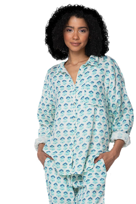 Boyfriend White Cotton Shirt with Nude Embroidery