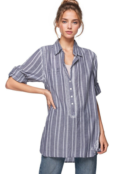 Subtle Luxury Shirts XS/S / Cabana Grey / 100% Cotton Boyfriend Shirt in Cotton Novelty Fabrics