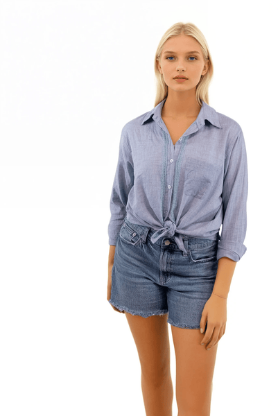 Subtle Luxury Shirts XS/S / Denim-Green/Blue / 100% Cotton Chambray Everyday Hand Stitched Boyfriend Shirt in Cotton Chambray