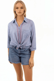 Subtle Luxury Shirts XS/S / Denim-Pink/Coral / 100% Cotton Chambray Everyday Hand Stitched Boyfriend Shirt in Cotton Chambray