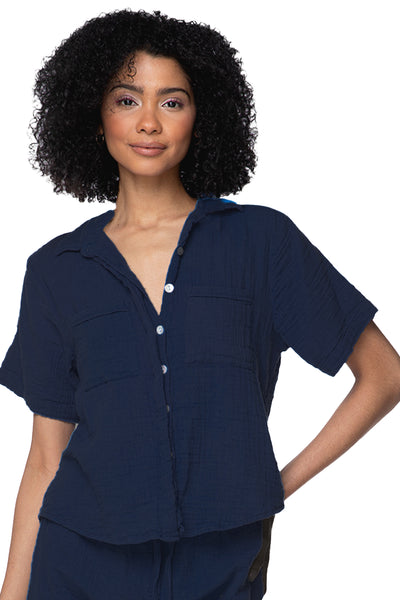 Subtle Luxury Shirts XS/S / Indigo / 100% Cotton Double Gauze Double Gauze Cropped Cotton Getaway Solid Camp Shirt