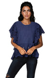 Subtle Luxury Shirts XS/S / Indigo / 100% Cotton Fae Crop Top with Cotton Eyelet Cutwork Detail