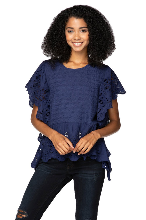 Subtle Luxury Shirts XS/S / Indigo / 100% Cotton Fae Crop Top with Eyelet Detail
