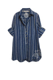 Subtle Luxury Shirts XS/S / Lunar Eclipse / 100% Cotton Boyfriend shirt in Cotton Shirting in Blues Embroidery | Sale