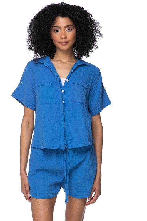 Subtle Luxury Shirts XS/S / Pacific / 100% Cotton Double Gauze Double Gauze Getaway Camp Shirt in Pacific