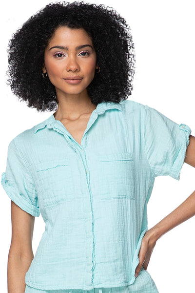 Subtle Luxury Shirts XS/S / Sea / 100% Cotton Double Gauze Double Gauze Getaway Solid Camp Shirt