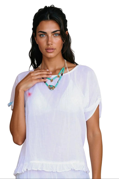 Subtle Luxury Shirts XS/S / Solid White Chelsea Gauze Sheer Top in 100% Cotton Woven