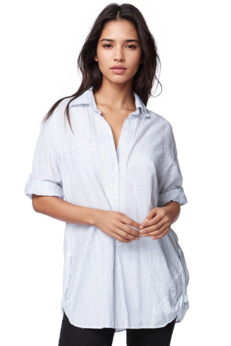 Jade Pajama Rayon Shirt with Pocket Embroidery