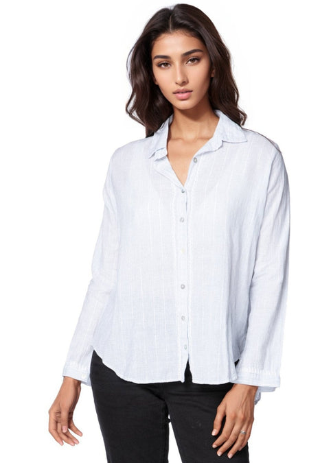 Anne Button Up in Cotton Stripe with Lurex Shirt
