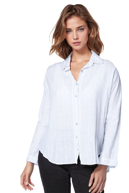 Ziggy 100% Cotton Washed Chambray Button Down Embroidery Shirt Dress