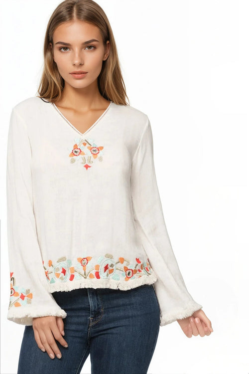 Subtle Luxury Shirts XS/S / White / 100% Cotton Barcelona Bell  Embroidery Cotton Top