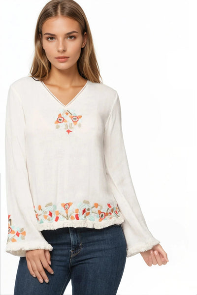 Subtle Luxury Shirts XS/S / White / 100% Cotton Barcelona Bell  Embroidery Cotton Top