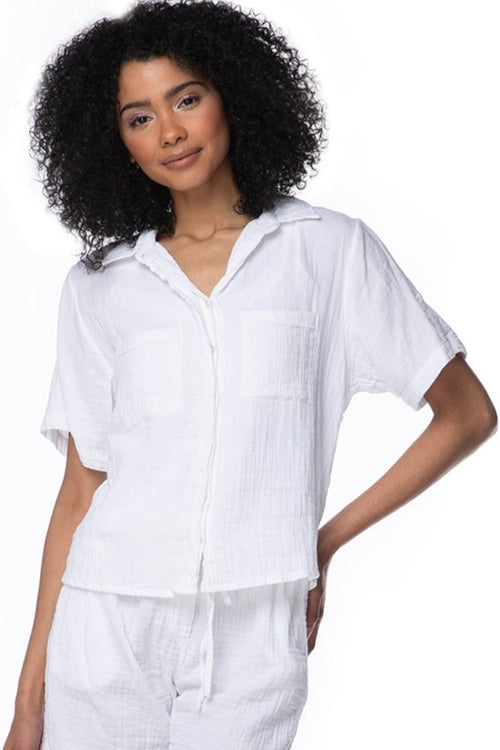 Subtle Luxury Shirts XS/S / White / 100% Cotton Double Gauze Double Gauze Getaway Camp Shirt in White