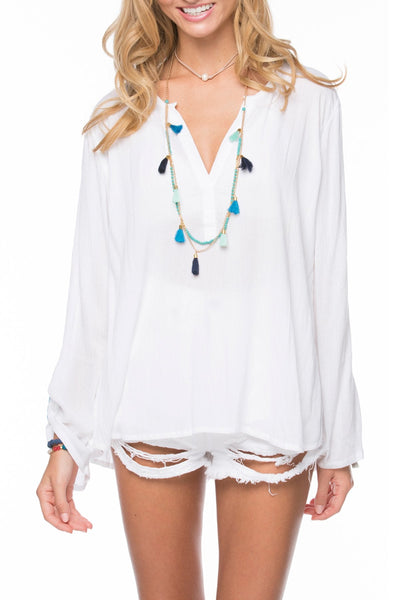 Subtle Luxury Shirts XS/S / White / 100% Viscose Hawaii Henley Top