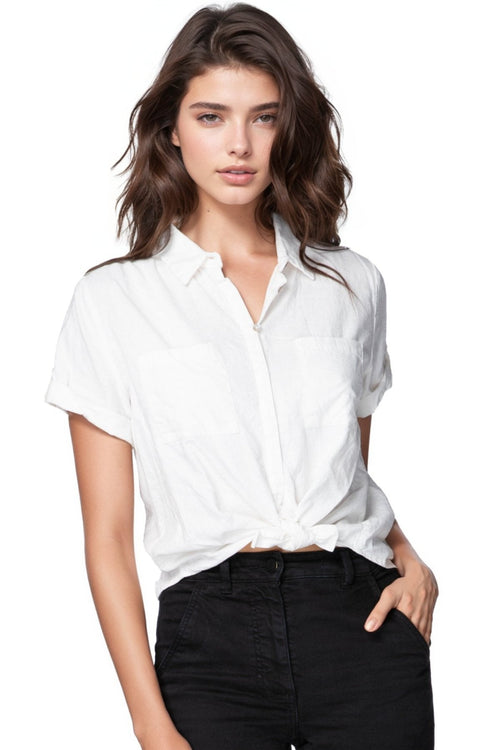 Subtle Luxury Shirts XS/S / White / 55% Linen, 45% Viscose Linen Blend Anne Short Sleeve Shirt
