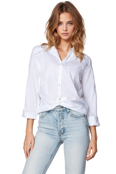 Subtle Luxury Shirts XS/S / White/River Embroidery / 100% Cotton Lawn The Jolene Western Inspired Shirt  in Cotton Lawn with Embroidery