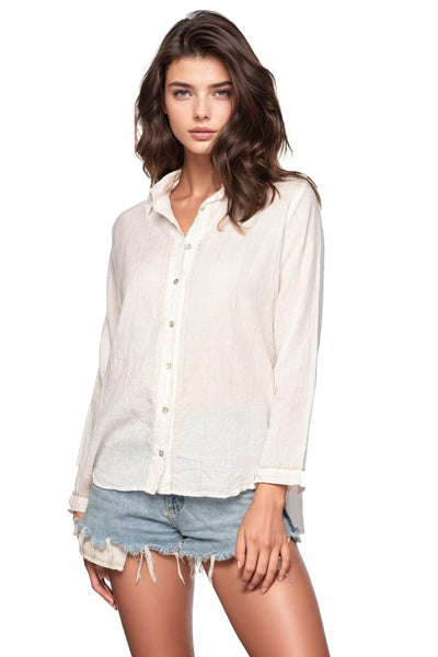Subtle Luxury Shirts XS/S / White-Silver / 100% Cotton Beloved Everyday Button Shirt Cotton Chambray Shirt with Embroidery