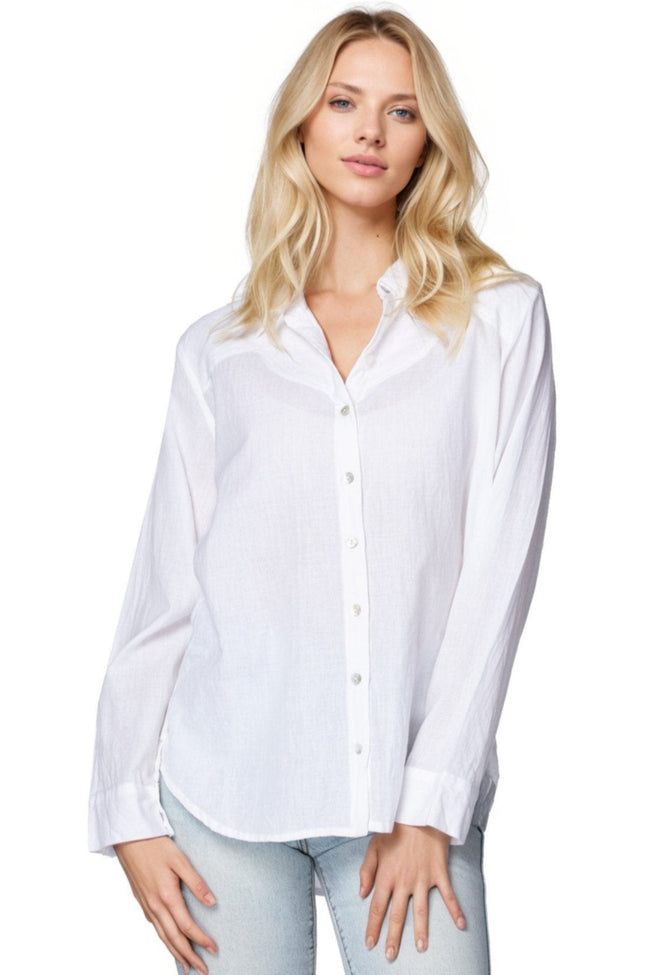 Subtle Luxury Shirts XS/S / White/White embroidery / 100% Cotton Lawn The Jolene Western Inspired Shirt  in Cotton Lawn with Embroidery