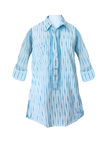 Subtle Luxury Shirts XS/S / White with Tidepool Ikat / 100% Cotton Boyfriend Embroidery Shirt Coverup in Cotton Novelty Stripes & Ikat Fabrics
