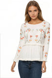 Subtle Luxury Shirts XS/S / WHT/MULTI / 100% Cotton Layla Cotton Gauze Top with Embroidery