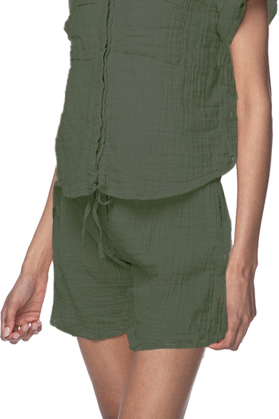Subtle Luxury Shorts XS/S / Olive / 100% Cotton Double Gauze Double Cotton Gauze Getaway Lounge Solid Drawstring Short