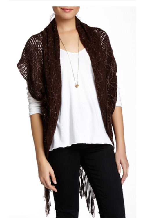 Subtle Luxury Shrug Stitched Embroidery Knit Shrug / Brown Stitched Embroidery Knit Shrug