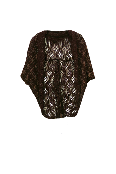 Almost Vintage | Stitched Embroidery Hand-Knit Sweater Shrug with Fringe