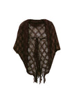 Subtle Luxury Shrug Stitched Embroidery Knit Shrug / Coffee Stitched Embroidery Hand Knit Sweater Shrug with Fringe