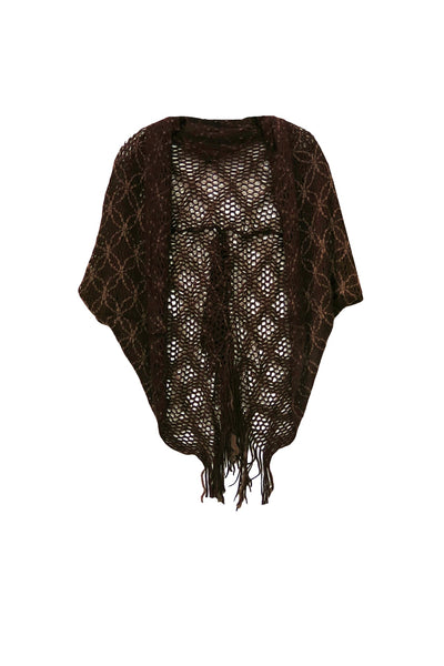 Subtle Luxury Shrug Stitched Embroidery Knit Shrug / Coffee Stitched Embroidery Hand Knit Sweater Shrug with Fringe