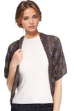 Subtle Luxury Shrug Stitched Embroidery Knit Shrug / Grey Stitched Embroidery Sweater Knit Shrug with Fringe