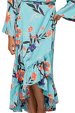 Subtle Luxury Skirt S/M / P23 Summer Bloom Teal / 100% Polyester High Low Wrap Skirt in Summer Bloom Print