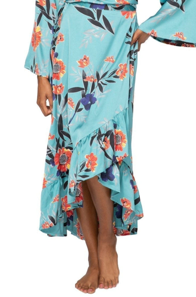 Subtle Luxury Skirt S/M / P23 Summer Bloom Teal / 100% Polyester High Low Wrap Skirt in Summer Bloom Print