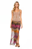 Subtle Luxury Skirt XS/S / Feather Strokes Purple 100% Silk Print Maxi Skirt