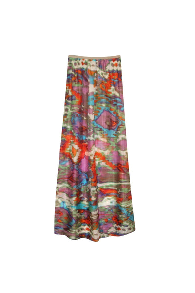 Subtle Luxury Skirt XS/S / Painted Rain-Purple 100% Silk Print Maxi Skirt