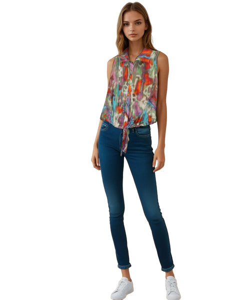 Subtle Luxury Sleeveless Top Silk Tie Front Top – Effortless California Style