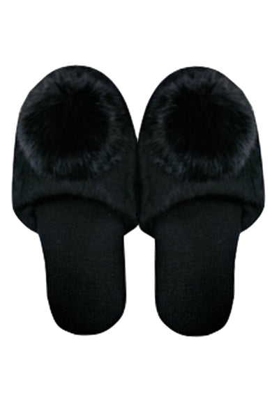 Subtle Luxury Slippers Shiloh Pom Pom Slipper / 5/6 / Black Shiloh Cashmere Slipper with Fur Pom Pom