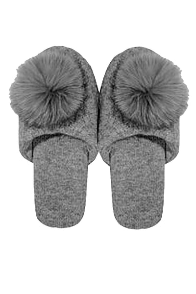 Subtle Luxury Slippers Shiloh Pom Pom Slipper / 5/6 / Grey Shiloh Cashmere Slipper with Fur Pom Pom
