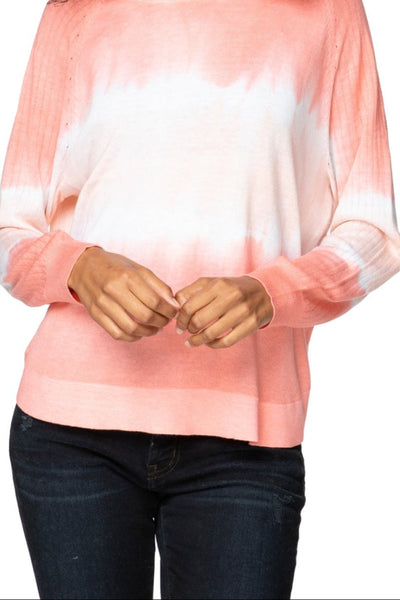 subtle-luxury-sweater-Olivia Crewneck Curved Bottom Zen Blend Sweater Knit Pullover coral tie dye 2