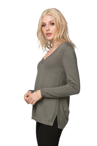 Subtle Luxury Sweater Adalyn Double Layer Cotton Cashmere V neck Sweater