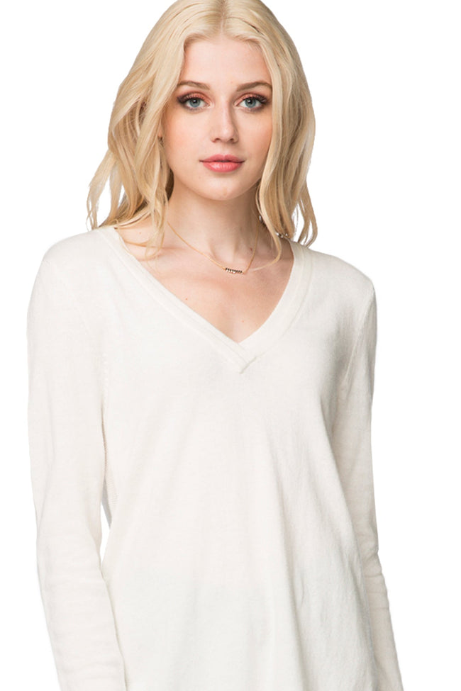 Subtle Luxury Sweater Adalyn Double Layer V / S/M / White Adalyn Double Layer Cotton Cashmere V neck Sweater