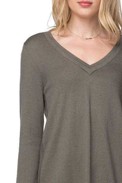 Subtle Luxury Sweater Adalyn Double Layer V / XS/S / Olive Adalyn Double Layer Cotton Cashmere V neck Sweater