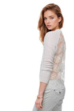 Subtle Luxury Sweater Almost Vintage Lace Back Crew Slub Cotton Knit Sweater