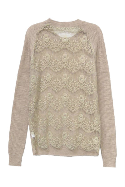 Subtle Luxury Sweater Almost Vintage Lace Back Raglan Crew Sweater