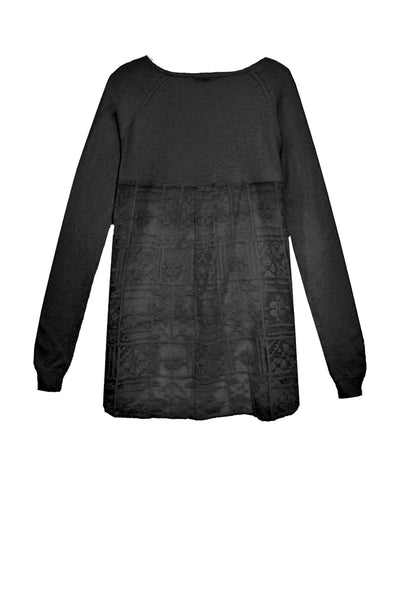 Almost Vintage Mixed Media Sweater with Mesh Cross Stitch Embroidery Backside